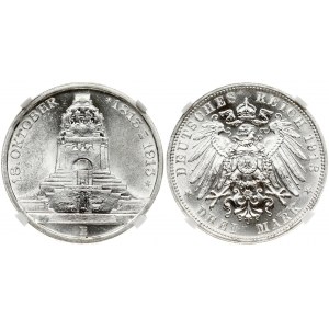 Germany SAXONY 3 Mark 1913E 100th Anniversary of the Battle of Leipzig. Friedrich August III (1904-1918). Obverse...