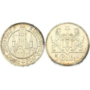 Germany Danzig 5 Gulden 1923 Obverse: Basilica; lettering around. Lettering: FREIE STADT DANZIG * FÜNF GULDEN *. Reverse