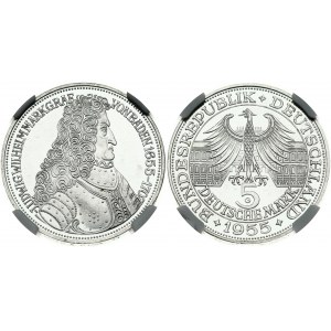 Germany Federal Republic 5 Mark 1955G 300th Anniversary - Birth of Ludwig von Baden. Obverse: In front of palace...