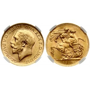 Great Britain 1 Sovereign 1916 George V(1910-1936). Obverse: Uncrowned portrait of King George V left; legend around...