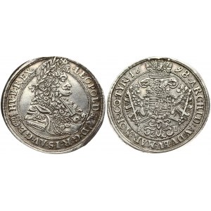 Hungary 1/2 Thaler 1698 KB. Leopold I (1657-1705). Obverse: Bust looking right; Hungarian shield on left in the circle...