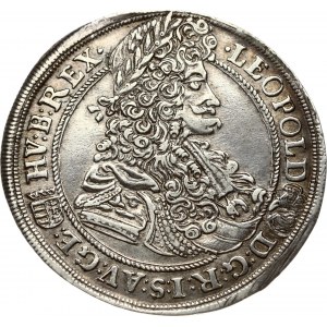 Hungary 1/2 Thaler 1698 KB. Leopold I (1657-1705). Obverse: Bust looking right; Hungarian shield on left in the circle...