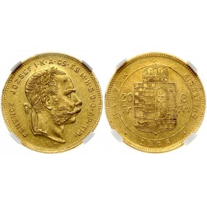 Hungary 20 Francs / 8 Forint 1875 KB Franz Joseph I (1848-1916). Obverse: Bust facing right. Lettering...