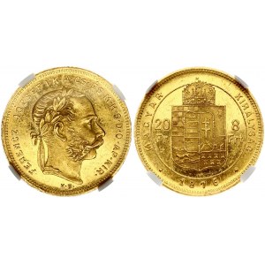 Hungary 20 Francs / 8 Forint 1876 KB Franz Joseph I (1848-1916). Obverse: Bust facing right. Lettering...