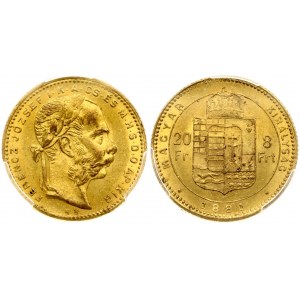 Hungary 8 Forint 20 Francs 1881KB Franz Joseph I(1848-1916). Obverse: Laureate head; right. Reverse...