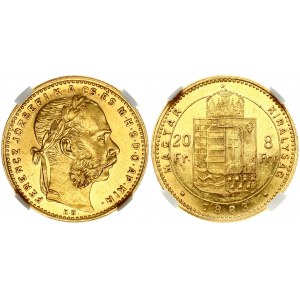 Hungary 20 Francs / 8 Forint 1883 KB Franz Joseph I (1848-1916). Obverse: Bust facing right. Lettering...