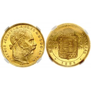 Hungary 20 Francs / 8 Forint 1886 KB Franz Joseph I (1848-1916). Obverse: Bust facing right. Lettering...