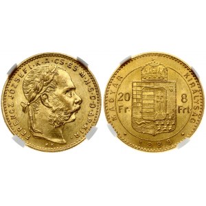 Hungary 20 Francs / 8 Forint 1888KB Franz Joseph I (1848-1916). Obverse: Bust facing right. Lettering...
