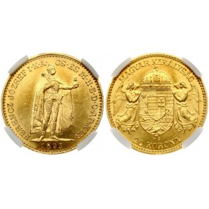 Hungary 20 Korona 1893 KB Franz Joseph I (1848-1916). Obverse: Crowned shield with angel supporters. Lettering...