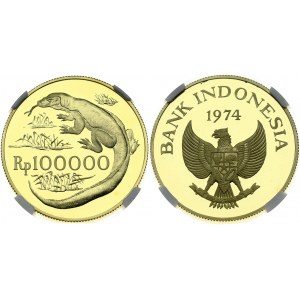 Indonesia 100 000 Rupiah 1974 Komodo Dragon. Obverse: National Emblem of Indonesia. Lettering...