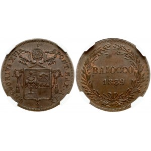 Italy PAPAL STATES 1 Baiocco 1839-IXR Gregory XVI (1831-1846). Obverse: Legend around Papal arms. Lettering...