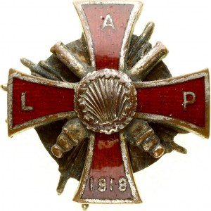 Latvia Latgale Artillery Regiment Badge (1919). LATVIA Cross pattee with red enamel L.A.P. 1919 on the arms...