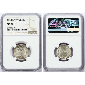 Latvia 1 Lats 1924 Obverse: Arms with supporters. Lettering:LATVIJAS REPUBLIKA. Reverse: Value and date within wreath...