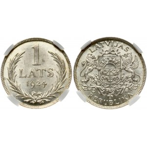 Latvia 1 Lats 1924 Obverse: Arms with supporters. Lettering:LATVIJAS REPUBLIKA. Reverse: Value and date within wreath...