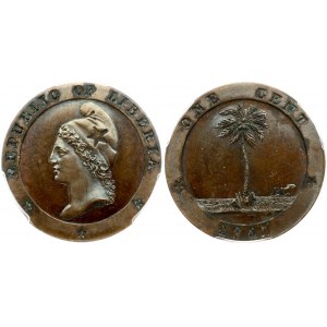 Liberia 1 Cent 1847 Obverse: Head with cap left within circle; stars below. Lettering: REPUBLIC OF LIBERIA W.J.T...