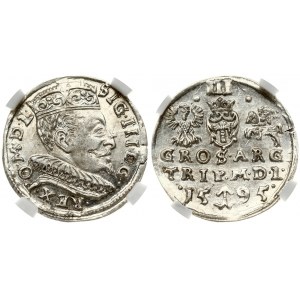 Lithuania 3 Groszy 1595 Vilnius. Sigismund III Vasa (1587-1632) Obverse: Crowned bust facing right with a longer...
