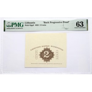 Lithuania 2 Centu 1922 Banknote 'Back Progressive Proof'. Reverse...