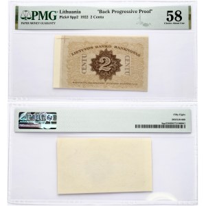 Lithuania 2 Centu 1922 Banknote 'Back Progressive Proof'. Reverse...