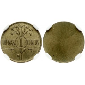Lithuania 1 Centas 1925 Reverse Trial Strike. Obverse: Uniface. Reverse: Value within circle divides stem of flowers...
