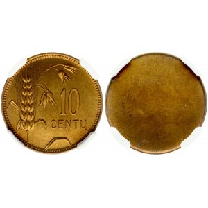 Lithuania 10 Centų 1925 Reverse Trial strike. Reverse: Value to right of sagging grain ears. Lettering: 10 CENTŲ. Edge...