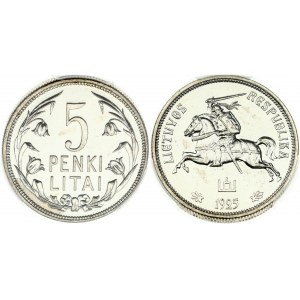 Lithuania 5 Litai 1925 Obverse: National arms and date. Lettering: LIETUVOS RESPUBLIKA 1925. Reverse...
