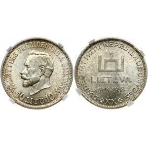 Lithuania 10 Litų 1938 20th anniversary of Republic. Obverse: Columns of Gediminas. Lettering...