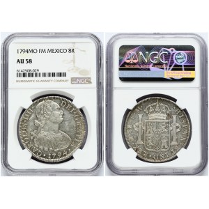 Mexico 8 Reales 1794 MO FM. Charles IV (1788-1808). Obverse: Bust facing right. Lettering...