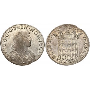 Monaco 1/2 Ecu 1666 (sd) Louis I (1662-1701). Obverse: Louis I bust facing right. Obverse Lettering...