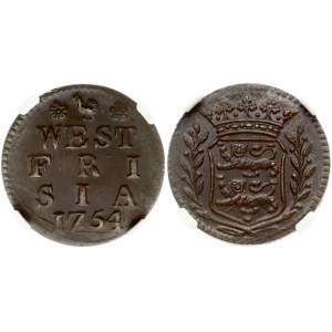 Netherlands WEST FRIESLAND 1 Duit 1754. Obverse: Crowned arms of West Friesland within sprigs. Reverse...