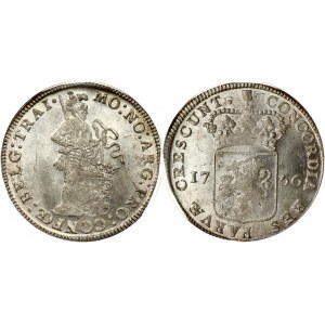 Netherlands UTRECHT 1 Silver Ducat 1756 Obverse: Standing armored knight with crowned shield at feet. Lettering: MO ...