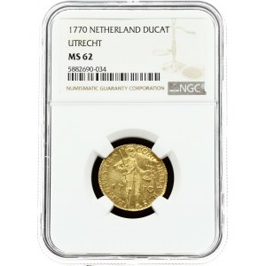 Netherlands UTRECHT 1 Ducat 1770 Obverse: Standing; armored knight holding bundle of arrows; divides date...