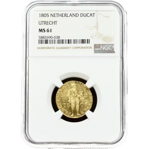 Netherlands UTRECHT 1 Ducat 1805 Obverse: Standing armored knight with sword and bundle of arrows divides date...