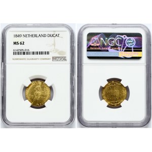 Netherlands 1 Ducat 1849 William III (1849-1890). Obverse: Standing knight divides date. Lettering...