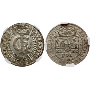 Poland 1 Gulden (Tymf) 1663 AT. John II Casimir Vasa (1649-1668). Obverse: Crowned monogram. Monogram with small R...