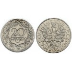 Poland 20 Groszy 1923 Obverse: Crowned eagle with wings open...