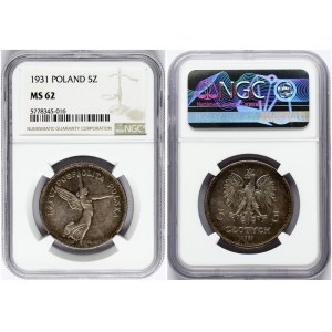 Poland 5 Zlotych 1931 Nike. Obverse: Polish coat of arms (crown above eagle facing left). Lettering: 5 ZLOTYCH 5 1931...
