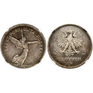 Poland 5 Zlotych 1931 Nike. Obverse: Polish coat of arms (crown above eagle facing left). Lettering: 5 ZLOTYCH 5 1931...