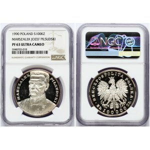 Poland 100 000 Zlotych 1990 Jozef Pilsudski. Obverse: Eagle above value. Lettering...