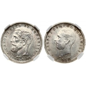 Romania 1 Leu 1906 40th Anniversary of the Reign of Carol I. Carol I (1881-1914). Obverse: Bearded head left...