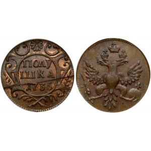 Russia 1 Polushka 1735 Anna Ioannovna (1730-1740). Obverse: Crowned double-headed eagle. Reverse: Value...