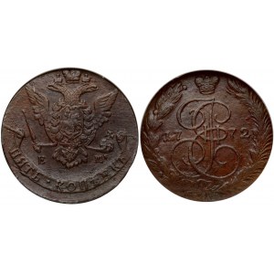 Russia 5 Kopecks 1772 ЕМ Catherine II (1762-1796). Obverse: Crowned monogram of Ekaterina II divides date within wreath...