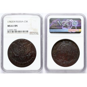 Russia 5 Kopecks 1782 ЕМ Catherine II (1762-1796). Obverse: Crowned monogram of Ekaterina II divides date within wreath...