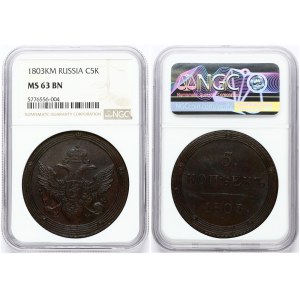 Russia 5 Kopecks 1803 KM Alexander I (1801-1825). Obverse: Crowned double imperial eagle within circles. Reverse...