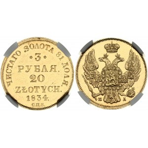 Russia For Poland 3 Roubles - 20 Zlotych 1834 СПБ-ПД St. Petersburg. Nicholas I (1826-1855). Obverse...