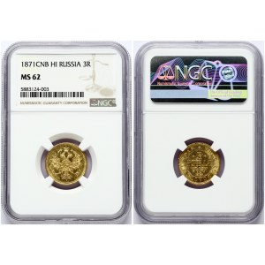 Russia 3 Roubles 1871 СПБ-НІ St. Petersburg. Alexander II (1854-1881). Obverse: Crowned double-headed eagle. Lettering...