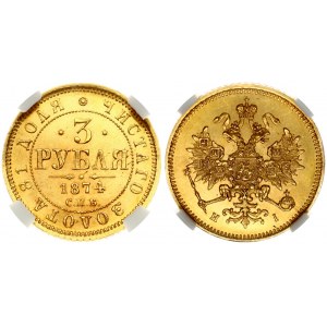 Russia 3 Roubles 1874 СПБ-ΗІ Alexander II (1854-1881). Obverse: Crowned double imperial eagle. Reverse...