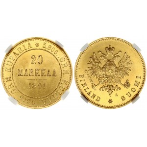 Russia for Finland 20 Markkaa 1891 L Alexander III (1881-1894). Obverse: Crowned double...