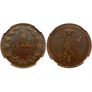 Russia For Finland 10 Pennia 1898 Nicholas II (1894-1917). Obverse: Crowned monogram of Nikolai II. Lettering: N II...