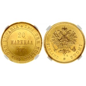 Russia For Finland 20 Markkaa 1911 L Nicholas II (1894-1917). Obverse: Crowned double...