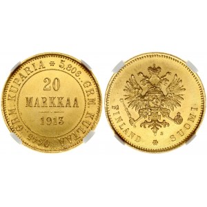 Russia For Finland 20 Markkaa 1913 S Nicholas II (1894-1917). Obverse: Crowned double...